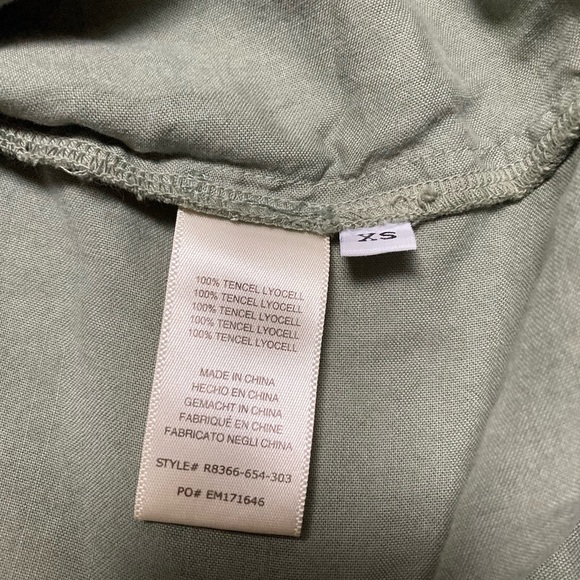 Anthropologie Cloth & Stone Smocked Tensel Dress Waist Tie Olive Green Size XS - Picture 8 of 10